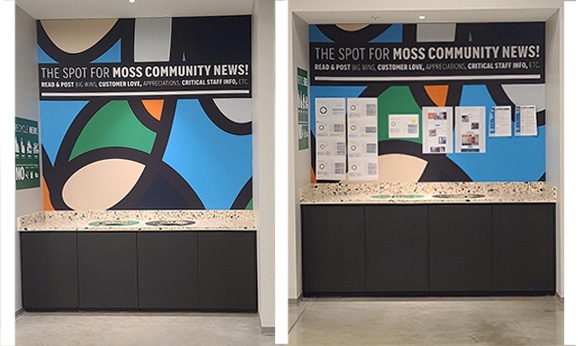 Moss company information and announcement wall