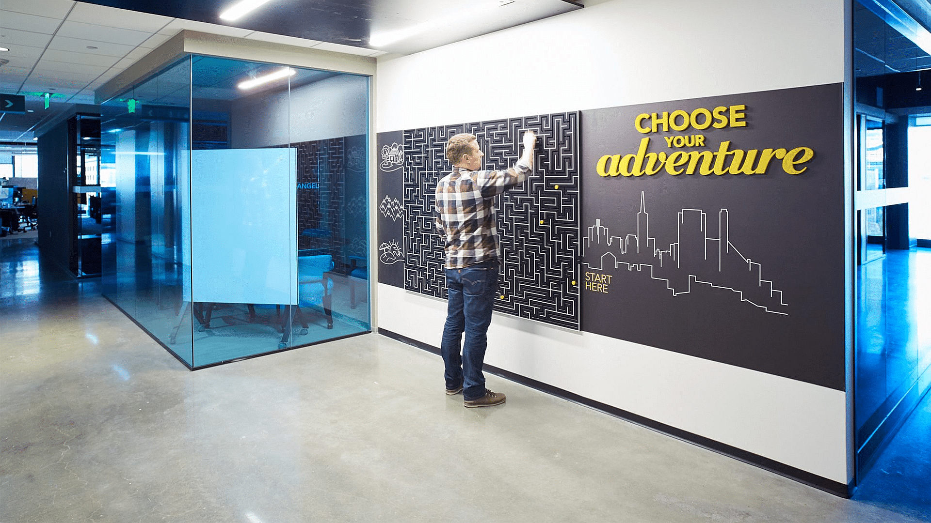 LinkedIn San Francisco office maze environmental branding